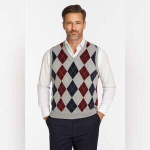 Brooks Brothers  Merino Wool Argyle Sweater Vest Men XL Preppy Academic Office